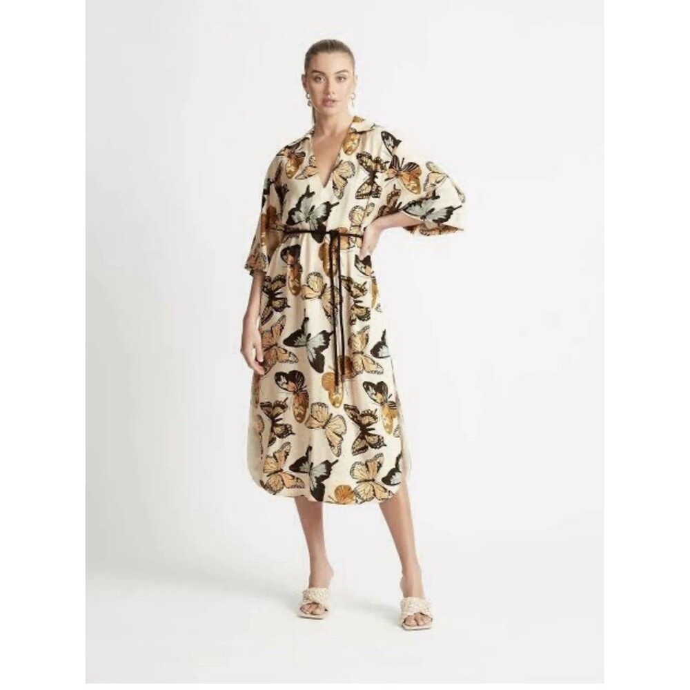 Sheike Blissfull Dress With Butterfly Print Relaxed Flowy V Neck Pockets Size 6